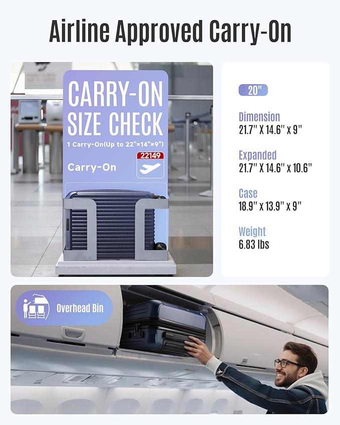 LIGHT FLIGHT Carry On Luggage 22x14x9 Airline Approved, Durable Hard Shell - Image 6