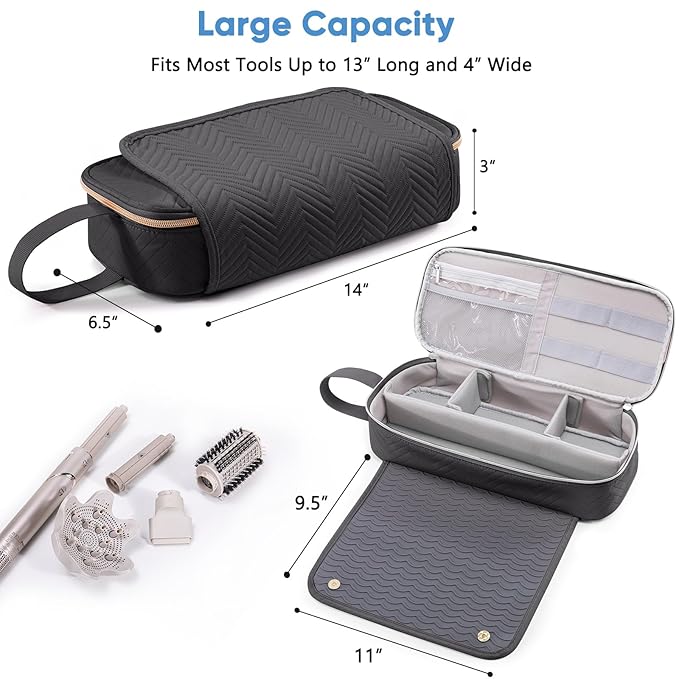 2IN1 Hair Tools Travel Bag with Heat Resistant Mat for Shark Flexstyle, Flat Irons, Straighteners, Curling Iron, Hair Dryer Case Compatible with Revlon One-Step Hair Dryer, Hair Essentials