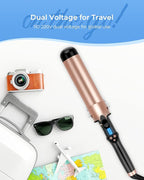 2 Inch Curling Iron Extra Long Barrel for Long Hair, Large Barrel Curling Wand Ceramic Tourmaline with LCD Display,10 Temps, Dual Voltage