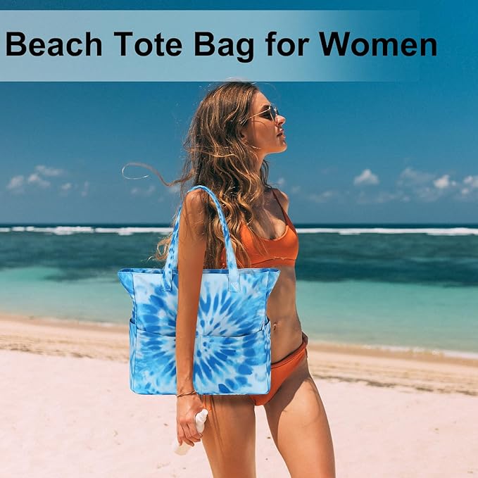 LEDAOU Large Beach Tote Bag Women Waterproof Sandproof Zipper Beach Tote Bag - Image 4
