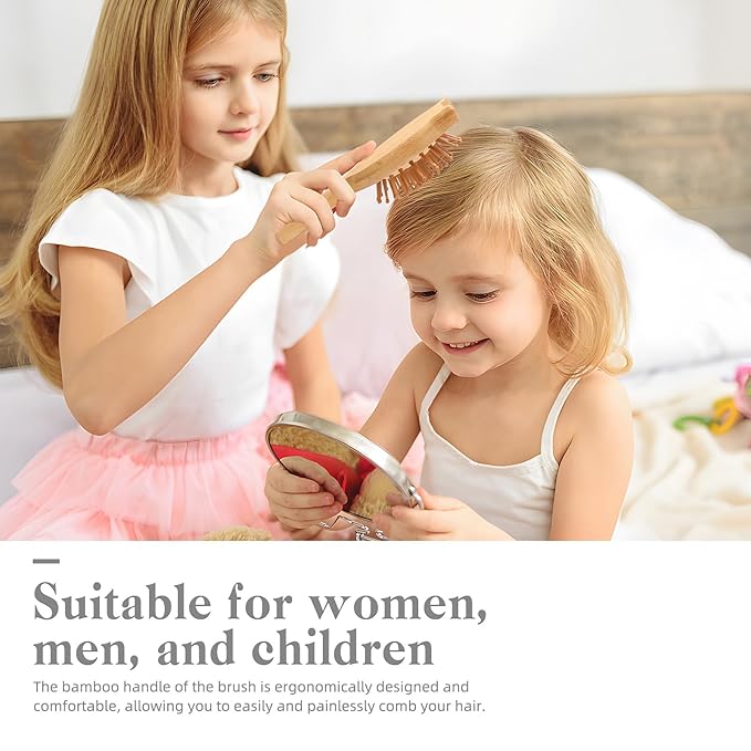 Bamboo Brush For Hair Growth,3PCS Natural Bamboo Bristles,for Women Men and Kids,for All Hair Types.