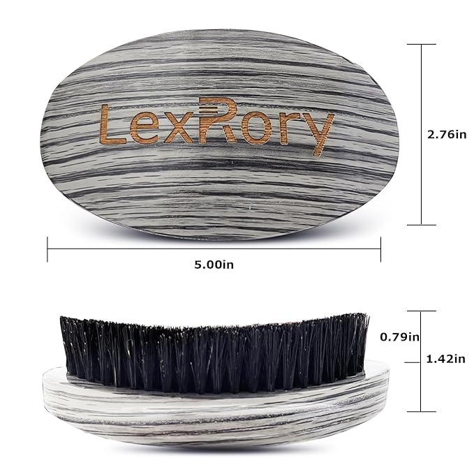Curved Wave Brush for Men 360, Medium Hard Palm Hair Brushes with Boar Bristles for Black Hair Wavers to Creating 360 Waves (Grey)