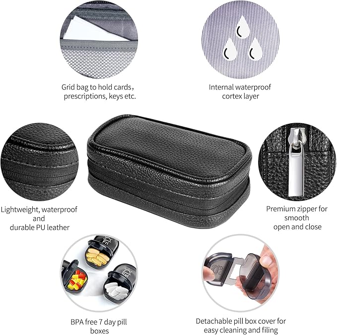 Serfeymi Weekly Travel Pill Organizer 2 Times A Day AM PM Upgraded Black Pill - Image 3