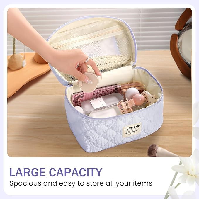 Makeup Bag 3 PCS Cosmetic Bags for Women, Large Travel Make up Bag Set Cute - Image 3