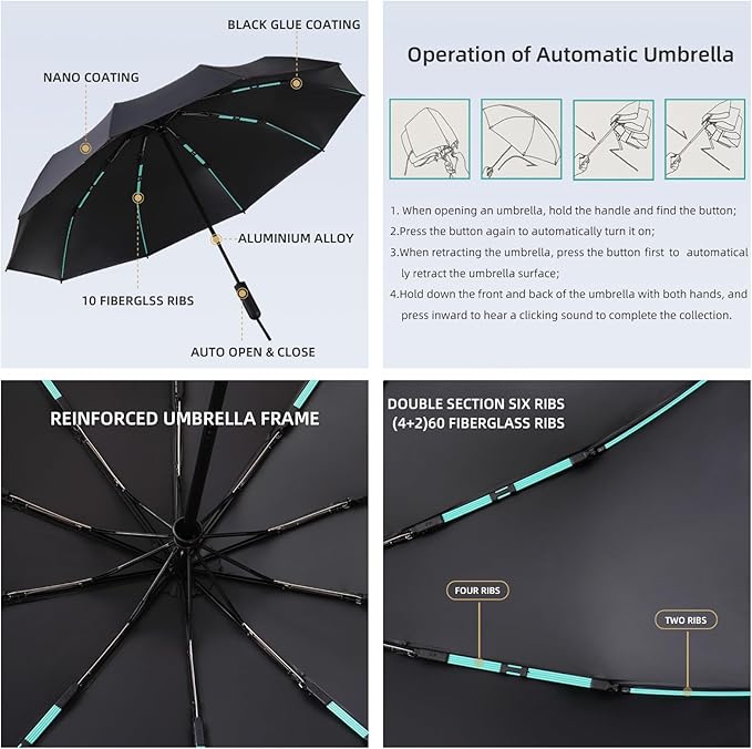 Folding Umbrella Anti-UV Compact Durable Folding Umbrella Auto Open Close - Image 6