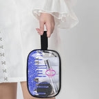 Personalized Clear Makeup Bag with Name, Best Friends Teen Women Mom Birthday Gift Transparent PVC Toiletry Travel Bag for Toiletries, Shiny Bling Royal Blue Fluid Shape Glittery
