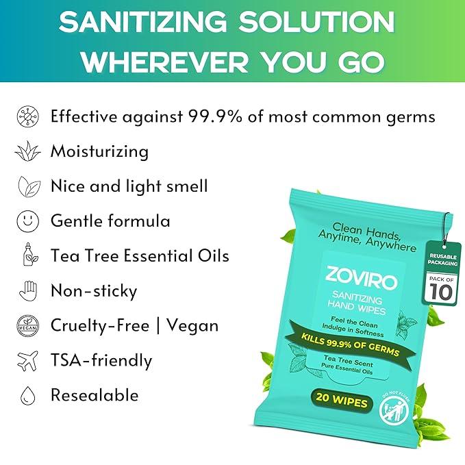 Zoviro Hand Sanitizer Wipes, Moisturizing - Image 2