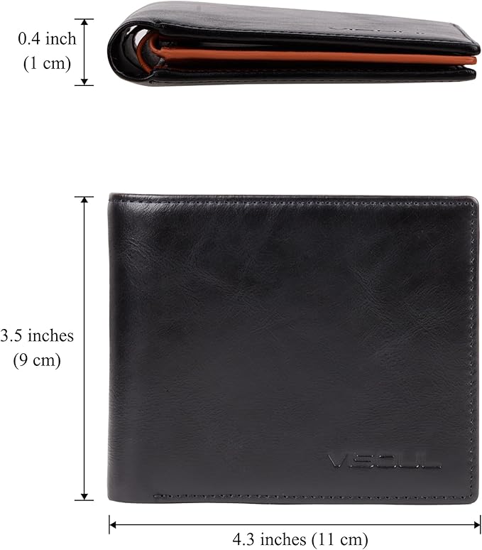 VISOUL Mens Bifold Wallet with 2 ID Windows and 2 Money Compartments, Genuine - Image 4