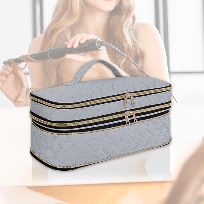 Hair Dryer Travel Carrying Case, Curling Iron Storage Bag, Slim Expandable Handheld Dual-Layer Travel Storage Bag for Dryer/Hair Tool Organizer/Style Organizer