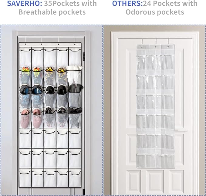 35 Pockets Over the Door Shoe Organizer, Hanging Shoe Organizer - Image 6