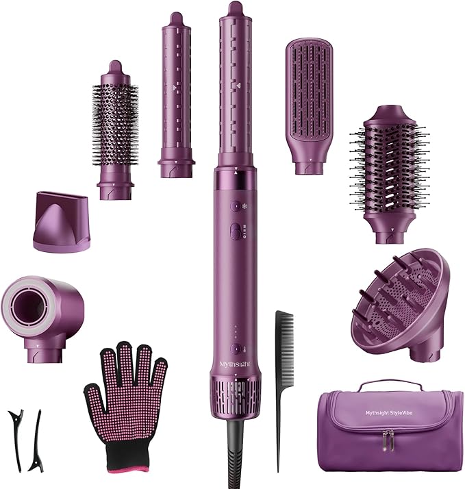 StyleVibe 8-in-1 Air Styler, Hair Dryer & Blow Dryer Brush with Travel Case - Auto Wrap Curls (L/R), Fast Drying, Thermal Round Brush for Smooth Blowouts & Frizz-Free Volume, No Heat Damage