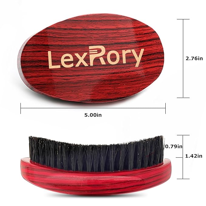Curved Wave Brush for Men 360, Medium Hard Palm Hair Brushes with Boar Bristles for Black Hair Wavers to Creating 360 Waves (Red)