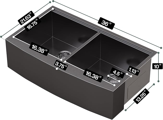 36-Inch Undermount Kitchen Sink Workstation, 16 Gauge Stainless Steel Double - Image 8