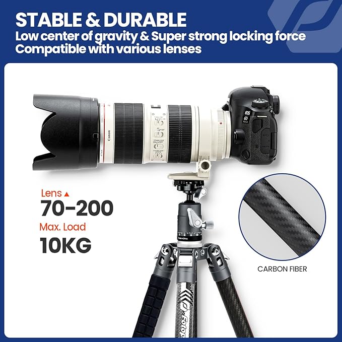 Fotopro Carbon Fiber Tripod for Camera 2lbs Ultralight 62 Inch Travel Camera - Image 5
