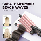 Wavytalk 5 in 1 Curling Wand Set, Dual Voltage Curling Iron Set with 5 Interchangeable Barrels Included A Thermal Brush, A Hair Crimper and 3 Ceramic Curling Wands(0.5"-1.25"), Rose Pink