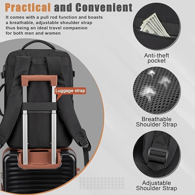 50L Travel Backpack with USB Charging Port, Water-Resistant Carry On Backpack - Image 4