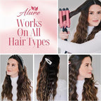 Alure Three Barrel Curling Iron Wand Hair Waver with LCD Temperature Display - 1 Inch Ceramic Tourmaline Triple Barrels, Dual Voltage Crimp (Rose Gold)