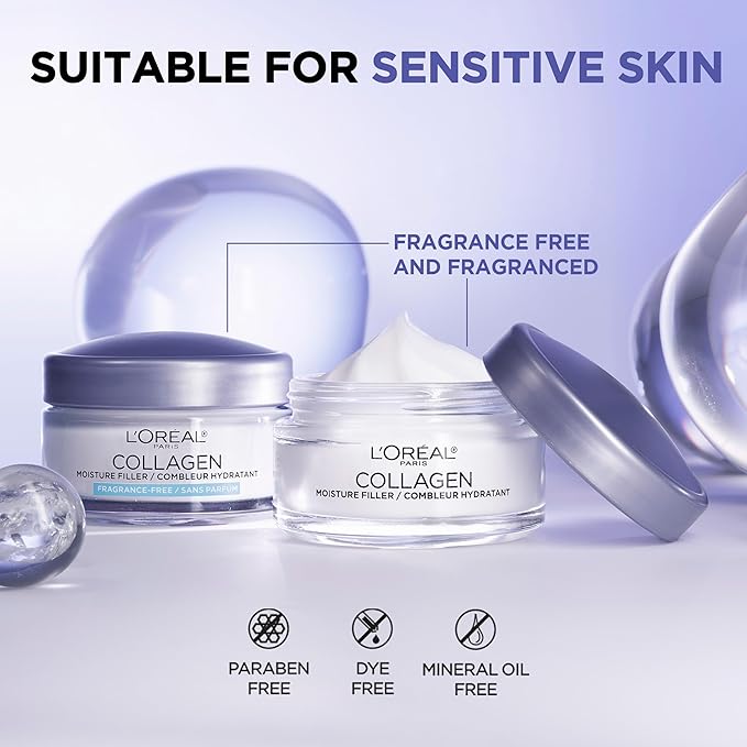 L'Oreal Paris Collagen Moisture Filler Facial Moisturizer, Anti Aging Face Cream, Non-Greasy Skin Care Formula For Up to 48HR Hydration, 1.7 oz