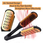 Clamp Hair Brush Straightener Detangler Comb Smoothing Nylon Bristle Double Sided Straightening Air Vented Flat Hair Styling Tool for Wet,Dry,Thick,Long Hair