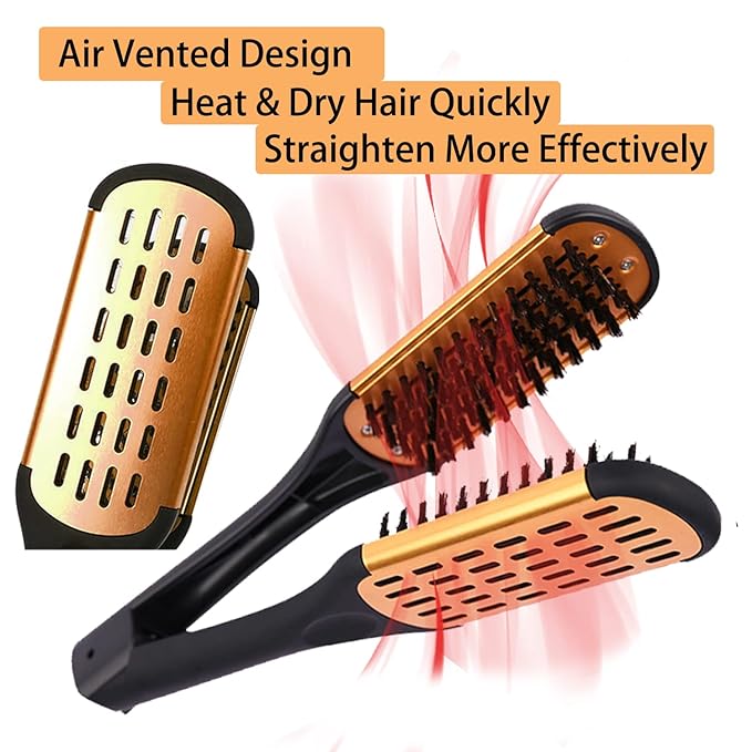 Clamp Hair Brush Straightener Detangler Comb Smoothing Nylon Bristle Double Sided Straightening Air Vented Flat Hair Styling Tool for Wet,Dry,Thick,Long Hair