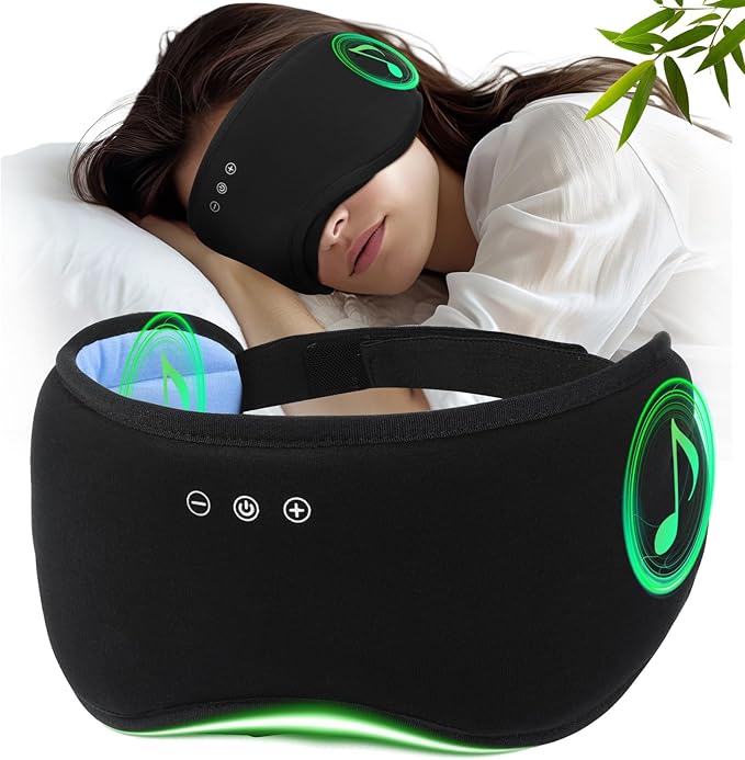 Sleep Headphones with Bluetooth 5.4 Sleep Mask, Bamboo Cotton Music Wireless by RestEasyLiveCalm