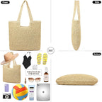 Straw Beach Bags for Women Woven Beach Tote Bag Casual Boho Large Shoulder - Image 3