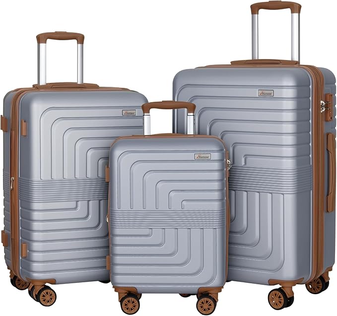 Romswi Luggage Sets 3 Piece Expandable PC+ABS Suitcases, Durable Hardshell by Romswi