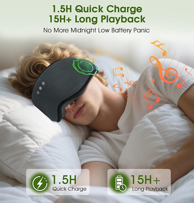LC-dolida Bamboo Cotton Bluetooth Sleep Mask, 2 in 1 3D Soft Sleep Mask - Image 7