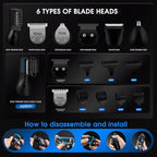 DSP Men's Grooming Kit, Beard Trimmer for Men, Nose Trimmer, Body Trimmer, Foil Shaver, T-Blade, Mustache, Cordless Hair Trimmer, IPX6 Waterproof,2 Speeds Adjustable, Gift for Men (Blue)