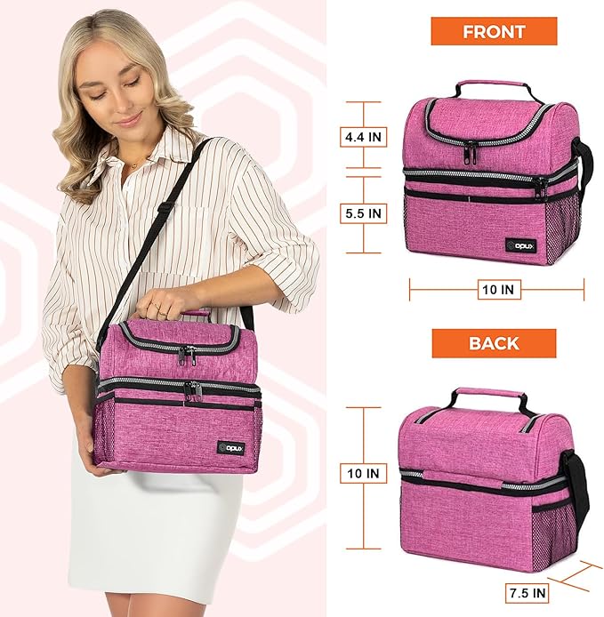 OPUX Lunch Box For Women, Insulated Large Lunch Bag Adult Work, Double Decker - Image 3
