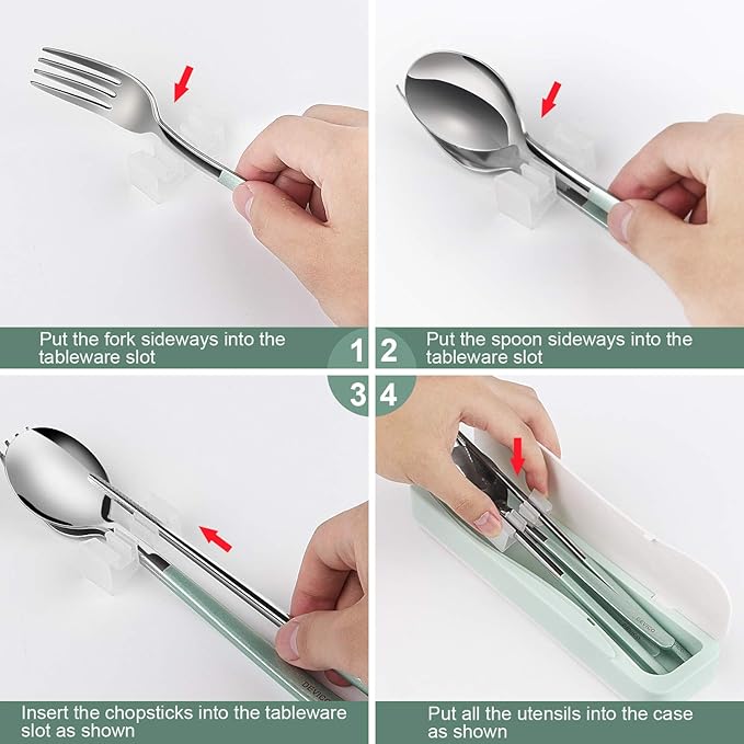 DEVICO Travel Utensils, 18/8 Stainless Steel 4pcs Cutlery Set Portable Camp - Image 7
