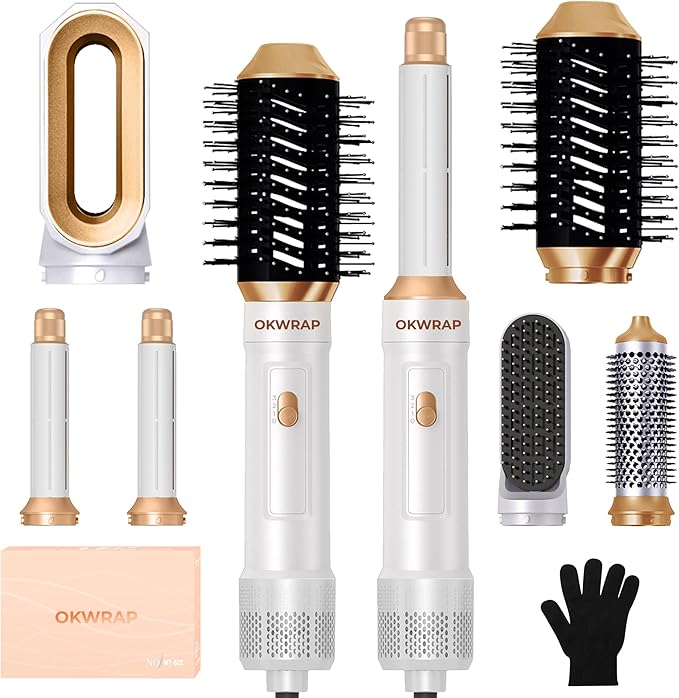 6 in ONE Blow Dryer Brush, Curling Wand Hair Styling Tools Set, Ionic Hot Air Hair Dryer, Massage Oval Hair Dryer, Left&Right Hair Curlers 100-120V