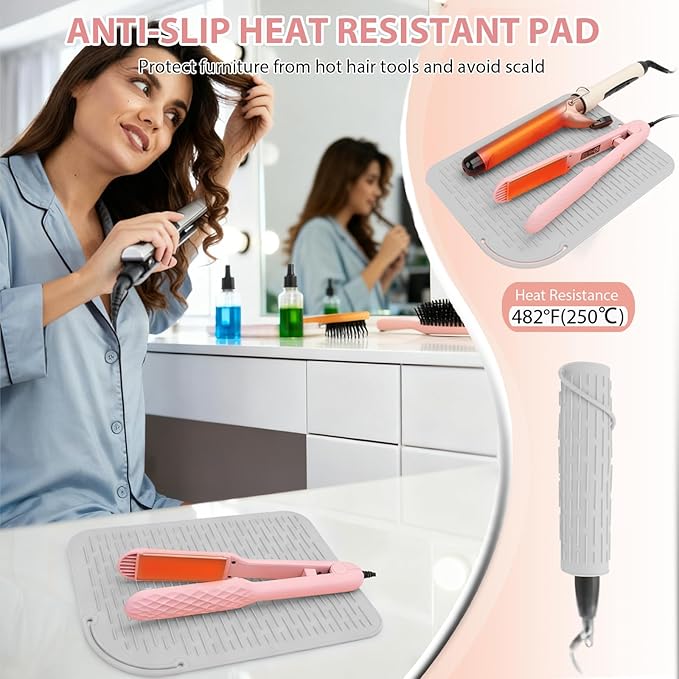 Large Silicone Heat Resistant Mat, Portable Travel Hot Hair Tools Holder Pad for Curling Iron, Flat Iron, Hair Straightener and Other Styling Tools(12.0" x 9.0")
