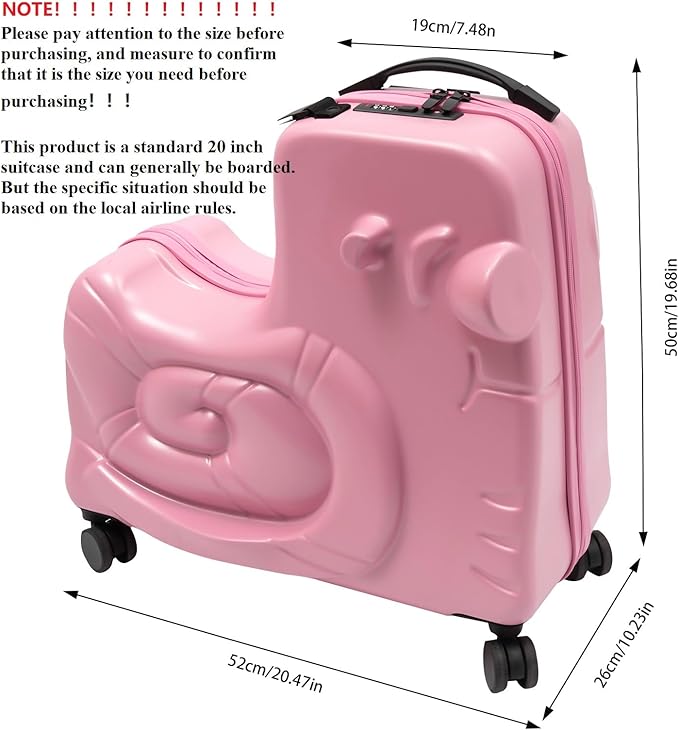 CNCEST 20" Kid's Ride-on Travel Suitcase, Rolling Luggage - Image 2