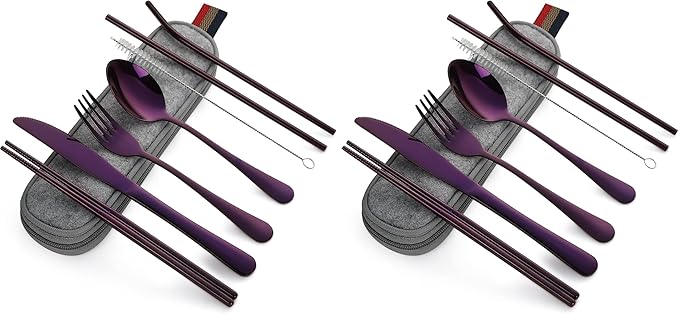 DEVICO Portable Utensils, Travel Camping Cutlery Set, 8-Piece including Knife by DEVICO