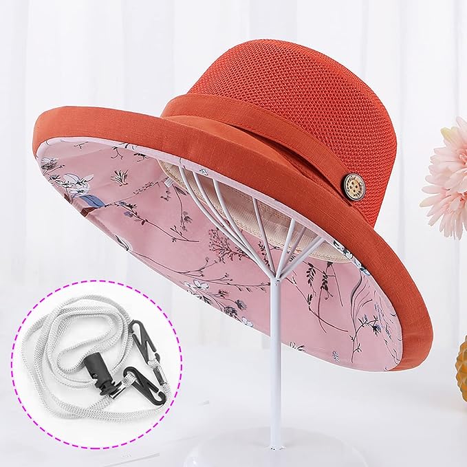 Women Wide Brim Sun Hats Metal Wired Edge Summer UV Protection Beach Fishing Hat - Image 2