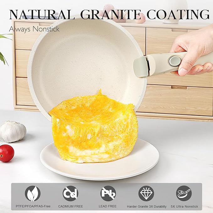 GiPP Non Stick Frying Pans Set Removable Handle, Oven Safe Nonstick Fry Pan - Image 5