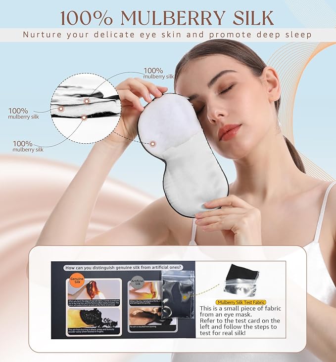 HiRui Silk Sleep Mask, 100% Natural Mulberry Silk of Double-Sided & - Image 2