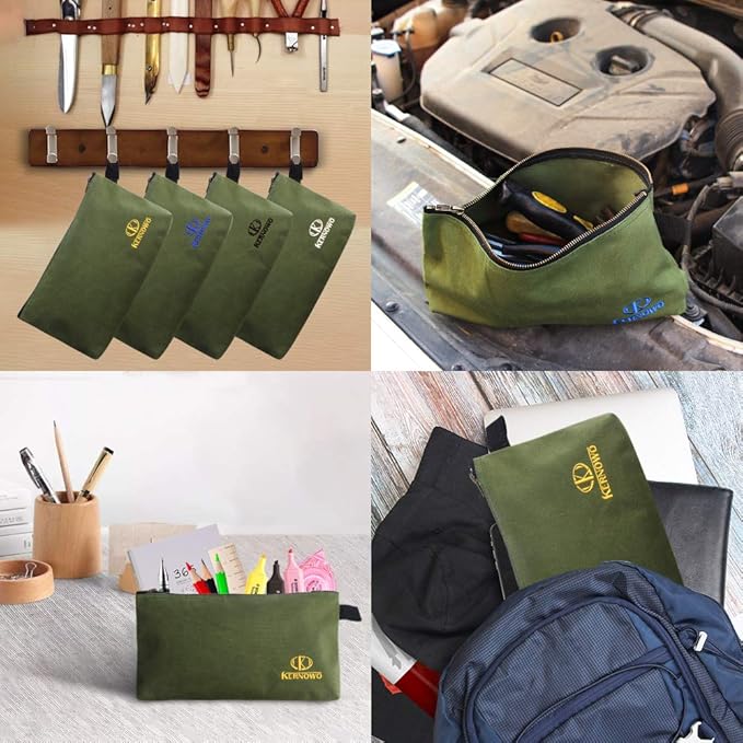 KERNOWO 4 Pack Upgrade Zipper Canvas Tool Pouch, 20 oz Heavy Duty Tool Bag - Image 6