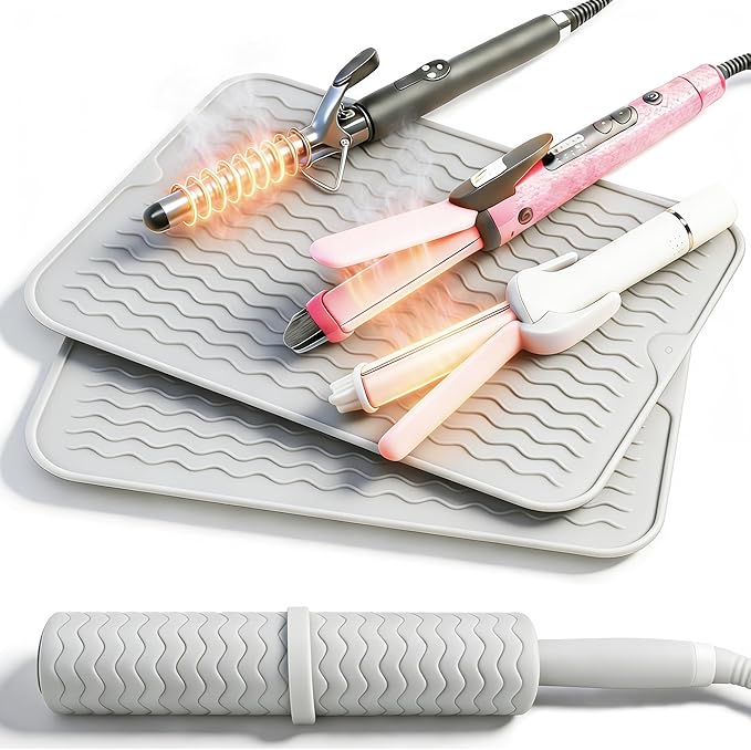 2 Pack Heat Mat for Curling Iron, Oversize Silicone Resistant Portable Travel Cover for Curling Irons, Flat Irons & Hot Styling Wands, Durable & Easy to Clean Mat for Home & Salon Use