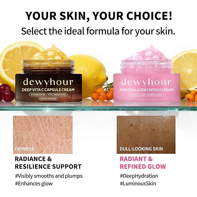 dewyhour Pink Collagen Capsule Face Cream, Lightweight Face Moisturizer, Smoothing & Firming, Brightening Glow, Improves Appearance of Uneven Tone, Korean Skincare, For Dry Skin