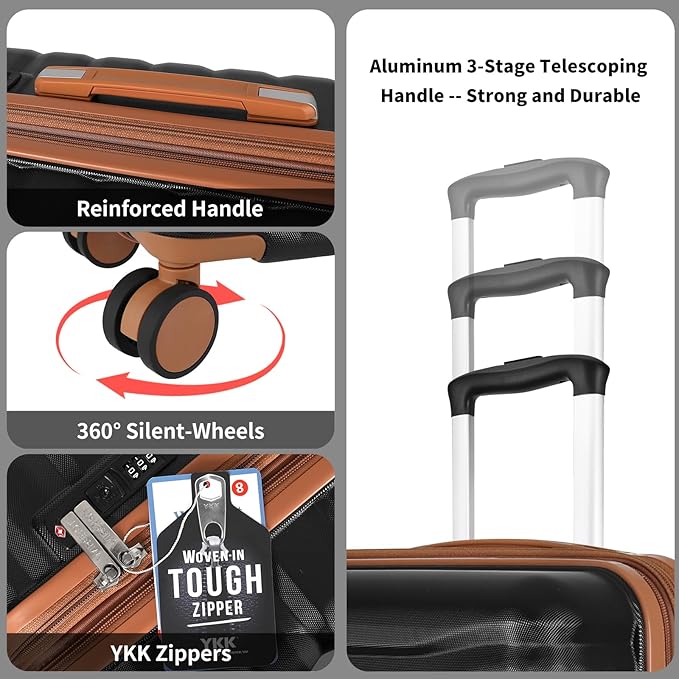 Lightweight Luggage with Spinner Wheels & YKK Zipper, 3-Piece Suitcase ABS+PC - Image 7
