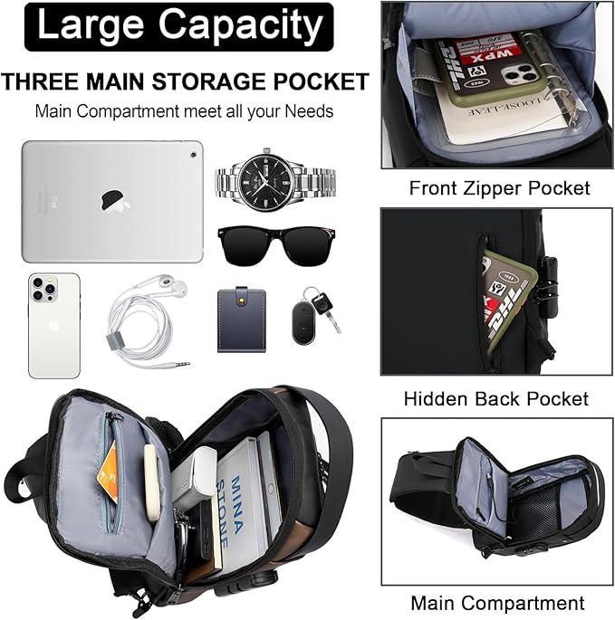 Sling Bag for Men Anti-theft USB Crossbody Shoulder Backpack Purse Waterproof - Image 7