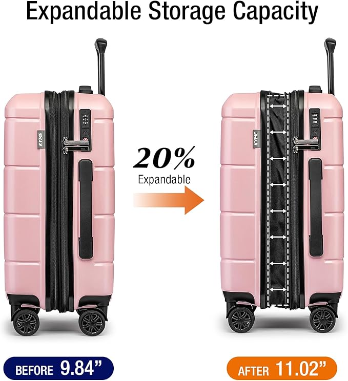 KYME Pink Hardside Expandable Carry On Luggage 22x14x9 Airline Approved 20 Inch - Image 2