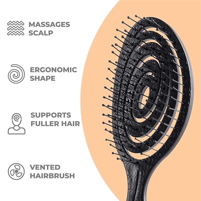 Ninabella Spiral Hairbrush - Detangle Hair Brush - For Brushing Wet or Blow Dry Hair - Detangler Vent Brush