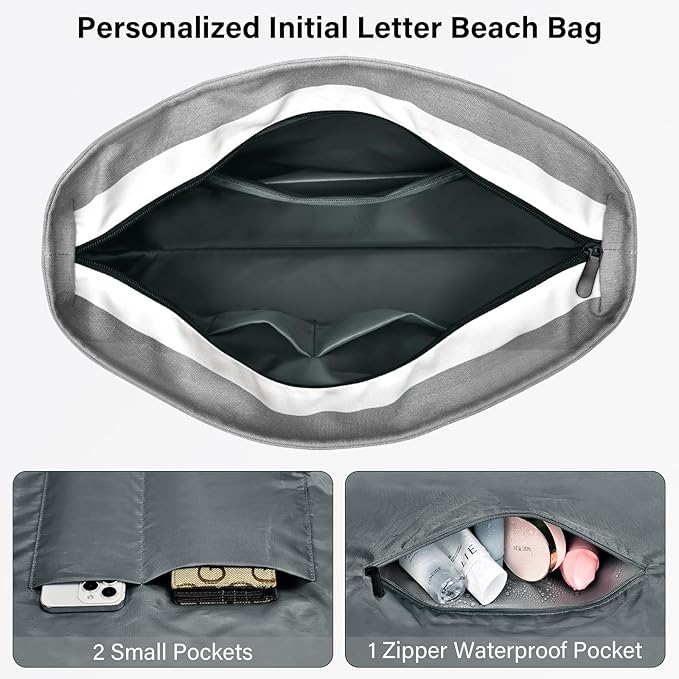 Becokan Beach Bag Initial Beach Tote - Image 4
