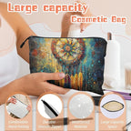 Cosmetic Bags Travel Makeup Toilet Case Waterproof Pouch for Women Girls 6.7X9.45inches - Ornate Dreamcatcher With Colorful Feathers And Beads