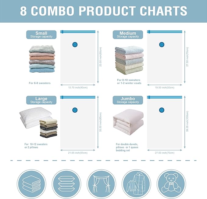 8 Pack Vacuum Storage Bags, Space Saver Bags Compression Storage Bags - Image 5