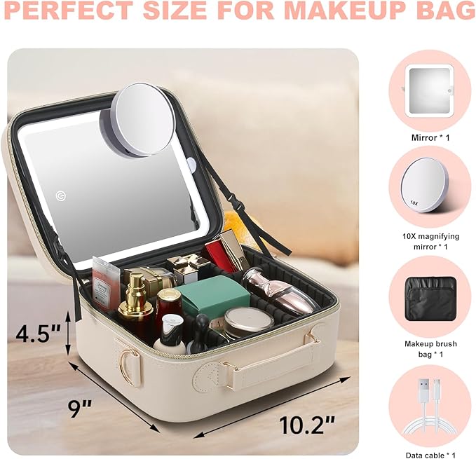 Mocado Travel Makeup Bag with LED Lighted Mirror, Travel Makeup Organizer - Image 7