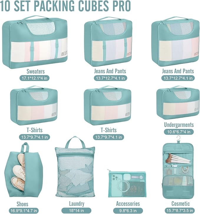 Veken 10 Set Packing Cubes for Travel Essential, Suitcase Organizer Bags in 4 - Image 2